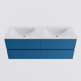 MONDIAZ VICA 130cm badmeubel onderkast Jeans 4 lades. Wastafel CLOUD dubbel zonder kraangat, kleur Talc.