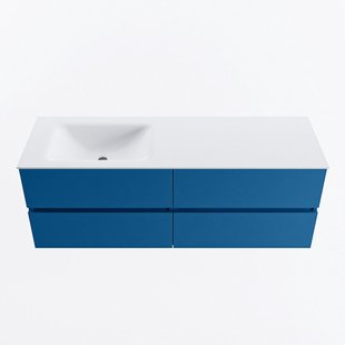 MONDIAZ VICA 140cm badmeubel onderkast Jeans 4 lades. Wastafel CLOUD links 1 kraangat, kleur Talc.