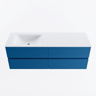 MONDIAZ VICA 140cm badmeubel onderkast Jeans 4 lades. Wastafel CLOUD links zonder kraangat, kleur Talc.