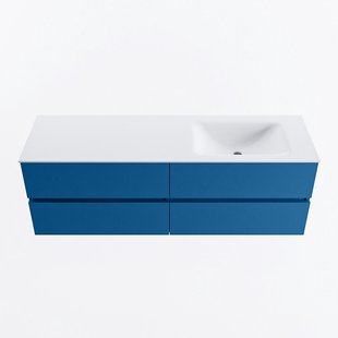 MONDIAZ VICA 150cm badmeubel onderkast Jeans 4 lades. Wastafel CLOUD rechts 1 kraangat, kleur Talc.