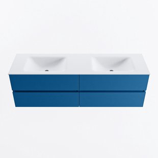 MONDIAZ VICA 160cm badmeubel onderkast Jeans 4 lades. Wastafel CLOUD dubbel 2 kraangaten, kleur Talc.