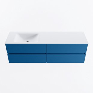MONDIAZ VICA 160cm badmeubel onderkast Jeans 4 lades. Wastafel CLOUD links zonder kraangat, kleur Talc.