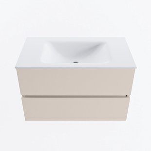 MONDIAZ VICA 80cm badmeubel onderkast Linen 2 lades. Wastafel CLOUD midden 1 kraangat, kleur Talc.