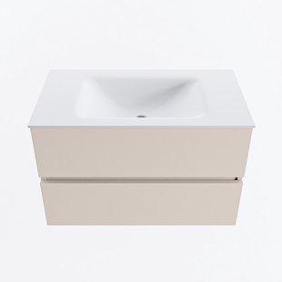 MONDIAZ VICA 80cm badmeubel onderkast Linen 2 lades. Wastafel CLOUD midden zonder kraangat, kleur Talc.