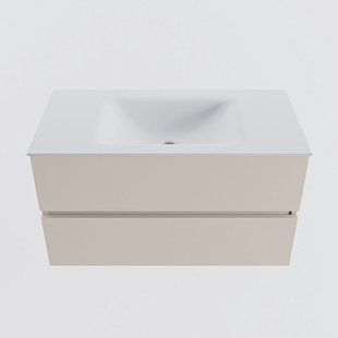 MONDIAZ VICA 90cm badmeubel onderkast Linen 2 lades. Wastafel CLOUD midden 1 kraangat, kleur Talc.