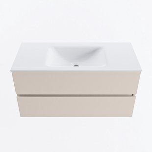 MONDIAZ VICA 100cm badmeubel onderkast Linen 2 lades. Wastafel CLOUD midden 1 kraangat, kleur Talc.