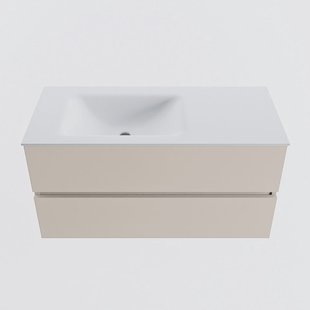 MONDIAZ VICA 100cm badmeubel onderkast Linen 2 lades. Wastafel CLOUD links 1 kraangat, kleur Talc.