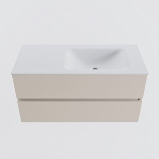MONDIAZ VICA 100cm badmeubel onderkast Linen 2 lades. Wastafel CLOUD rechts 1 kraangat, kleur Talc.