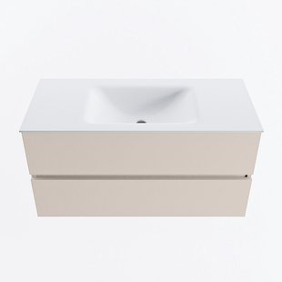 MONDIAZ VICA 100cm badmeubel onderkast Linen 2 lades. Wastafel CLOUD midden zonder kraangat, kleur Talc.