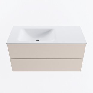 MONDIAZ VICA 100cm badmeubel onderkast Linen 2 lades. Wastafel CLOUD links zonder kraangat, kleur Talc.