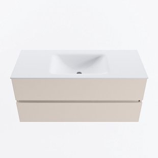 MONDIAZ VICA 110cm badmeubel onderkast Linen 2 lades. Wastafel CLOUD midden 1 kraangat, kleur Talc.