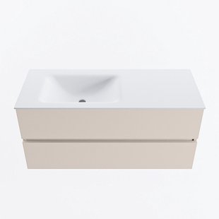 MONDIAZ VICA 110cm badmeubel onderkast Linen 2 lades. Wastafel CLOUD links 1 kraangat, kleur Talc.