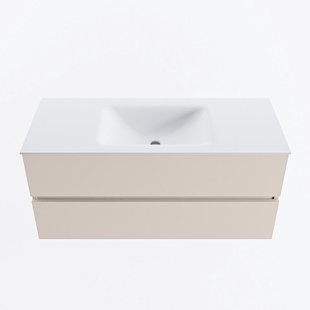 MONDIAZ VICA 110cm badmeubel onderkast Linen 2 lades. Wastafel CLOUD midden zonder kraangat, kleur Talc.