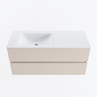 MONDIAZ VICA 110cm badmeubel onderkast Linen 2 lades. Wastafel CLOUD links zonder kraangat, kleur Talc.