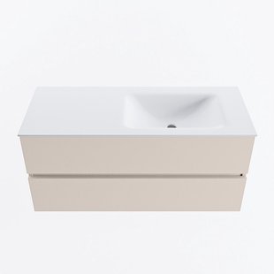 MONDIAZ VICA 110cm badmeubel onderkast Linen 2 lades. Wastafel CLOUD rechts zonder kraangat, kleur Talc.