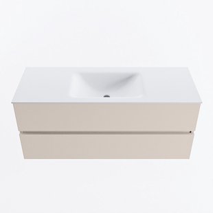 MONDIAZ VICA 120cm badmeubel onderkast Linen 2 lades. Wastafel CLOUD midden 1 kraangat, kleur Talc.