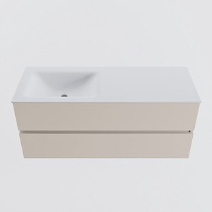 MONDIAZ VICA 120cm badmeubel onderkast Linen 2 lades. Wastafel CLOUD links 1 kraangat, kleur Talc.