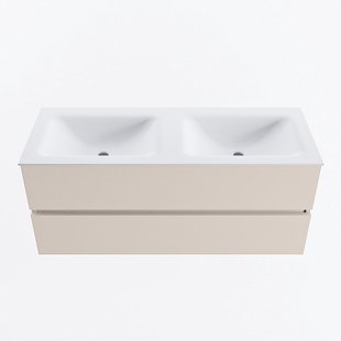 MONDIAZ VICA 120cm badmeubel onderkast Linen 2 lades. Wastafel CLOUD dubbel 2 kraangaten, kleur Talc.