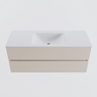 MONDIAZ VICA 120cm badmeubel onderkast Linen 2 lades. Wastafel CLOUD midden zonder kraangat, kleur Talc.