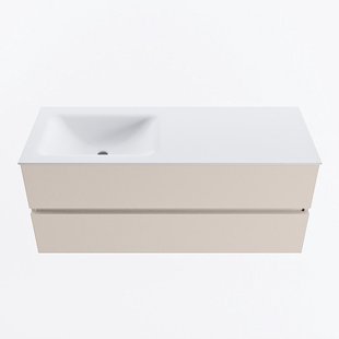 MONDIAZ VICA 120cm badmeubel onderkast Linen 2 lades. Wastafel CLOUD links zonder kraangat, kleur Talc.
