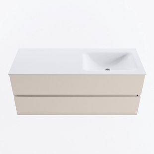 MONDIAZ VICA 120cm badmeubel onderkast Linen 2 lades. Wastafel CLOUD rechts zonder kraangat, kleur Talc.