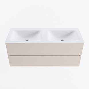 MONDIAZ VICA 120cm badmeubel onderkast Linen 2 lades. Wastafel CLOUD dubbel zonder kraangat, kleur Talc.