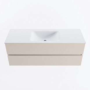MONDIAZ VICA 130cm badmeubel onderkast Linen 2 lades. Wastafel CLOUD midden 1 kraangat, kleur Talc.