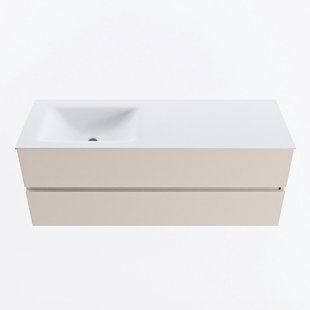 MONDIAZ VICA 130cm badmeubel onderkast Linen 2 lades. Wastafel CLOUD links 1 kraangat, kleur Talc.