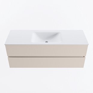 MONDIAZ VICA 130cm badmeubel onderkast Linen 2 lades. Wastafel CLOUD midden zonder kraangat, kleur Talc.