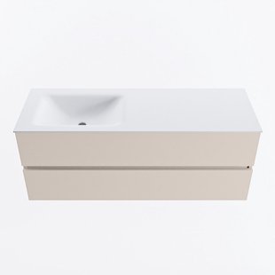 MONDIAZ VICA 130cm badmeubel onderkast Linen 2 lades. Wastafel CLOUD links zonder kraangat, kleur Talc.