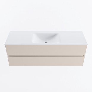 MONDIAZ VICA 140cm badmeubel onderkast Linen 2 lades. Wastafel CLOUD midden 1 kraangat, kleur Talc.