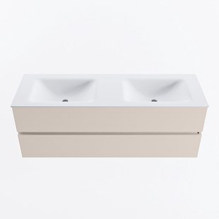 MONDIAZ VICA 140cm badmeubel onderkast Linen 2 lades. Wastafel CLOUD dubbel 2 kraangaten, kleur Talc.