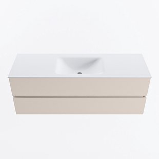 MONDIAZ VICA 140cm badmeubel onderkast Linen 2 lades. Wastafel CLOUD midden zonder kraangat, kleur Talc.