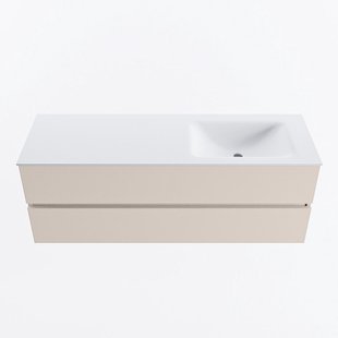 MONDIAZ VICA 140cm badmeubel onderkast Linen 2 lades. Wastafel CLOUD rechts zonder kraangat, kleur Talc.