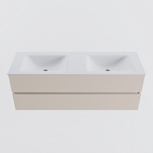 MONDIAZ VICA 140cm badmeubel onderkast Linen 2 lades. Wastafel CLOUD dubbel zonder kraangat, kleur Talc.