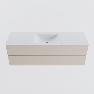 MONDIAZ VICA 150cm badmeubel onderkast Linen 2 lades. Wastafel CLOUD midden 1 kraangat, kleur Talc.