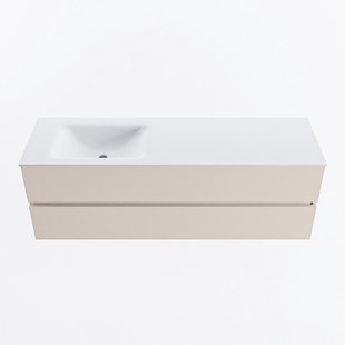 MONDIAZ VICA 150cm badmeubel onderkast Linen 2 lades. Wastafel CLOUD links 1 kraangat, kleur Talc.