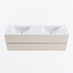 MONDIAZ VICA 150cm badmeubel onderkast Linen 2 lades. Wastafel CLOUD dubbel 2 kraangaten, kleur Talc.