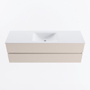 MONDIAZ VICA 150cm badmeubel onderkast Linen 2 lades. Wastafel CLOUD midden zonder kraangat, kleur Talc.