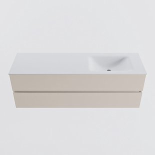 MONDIAZ VICA 150cm badmeubel onderkast Linen 2 lades. Wastafel CLOUD rechts zonder kraangat, kleur Talc.