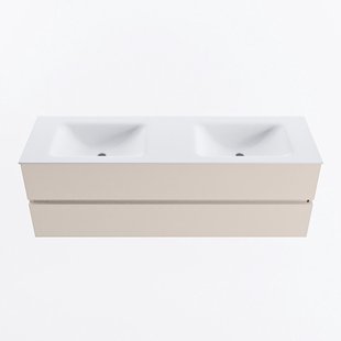 MONDIAZ VICA 150cm badmeubel onderkast Linen 2 lades. Wastafel CLOUD dubbel zonder kraangat, kleur Talc.