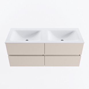 MONDIAZ VICA 120cm badmeubel onderkast Linen 4 lades. Wastafel CLOUD dubbel 2 kraangaten, kleur Talc.