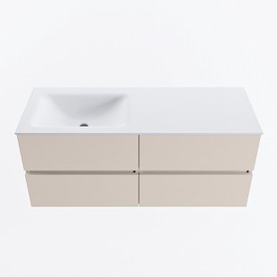 MONDIAZ VICA 120cm badmeubel onderkast Linen 4 lades. Wastafel CLOUD links zonder kraangat, kleur Talc.