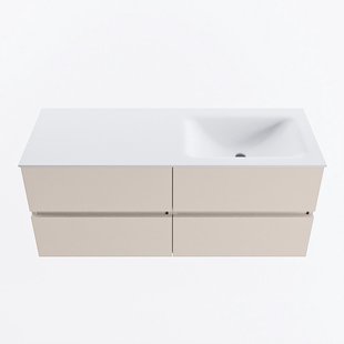 MONDIAZ VICA 120cm badmeubel onderkast Linen 4 lades. Wastafel CLOUD rechts zonder kraangat, kleur Talc.