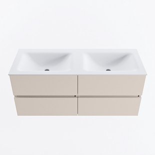 MONDIAZ VICA 120cm badmeubel onderkast Linen 4 lades. Wastafel CLOUD dubbel zonder kraangat, kleur Talc.