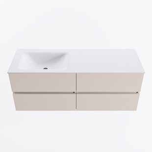 MONDIAZ VICA 130cm badmeubel onderkast Linen 4 lades. Wastafel CLOUD links 1 kraangat, kleur Talc.