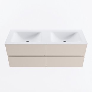 MONDIAZ VICA 130cm badmeubel onderkast Linen 4 lades. Wastafel CLOUD dubbel 2 kraangaten, kleur Talc.