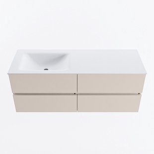 MONDIAZ VICA 130cm badmeubel onderkast Linen 4 lades. Wastafel CLOUD links zonder kraangat, kleur Talc.