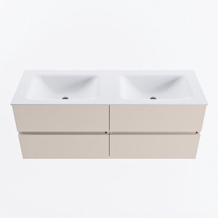 MONDIAZ VICA 130cm badmeubel onderkast Linen 4 lades. Wastafel CLOUD dubbel zonder kraangat, kleur Talc.