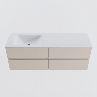 MONDIAZ VICA 140cm badmeubel onderkast Linen 4 lades. Wastafel CLOUD links 1 kraangat, kleur Talc.
